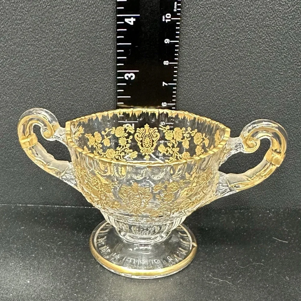 Cambridge 'Rose Point' Cream & Sugar Set With Gold Encrusted Decoration, Vintage